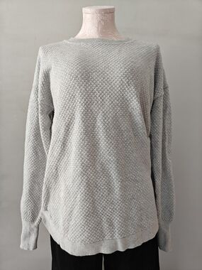 Matty M Light Gray Textured Crewneck Sweater 100% Cotton Cozy Fall Relaxed Comfy